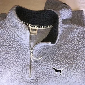 PINK fuzzy quarter zip sweatshirt